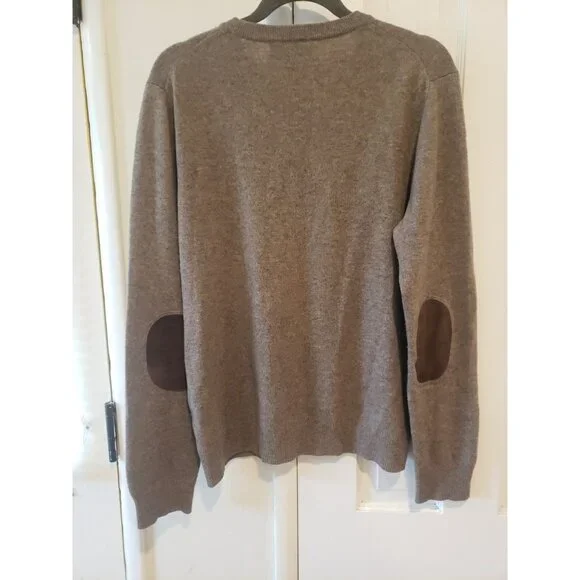 Bloomingdales Cashmere Sweater Pullover Mens Gray Suede Elbow Patches M Academia - Picture 5 of 7
